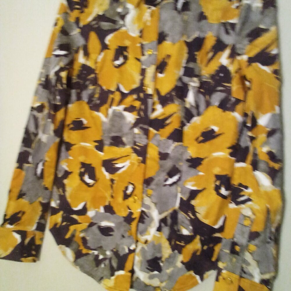 New York & Company Shirt Women S Long Sleeve Button Up Pattern Orange Brown - Picture 5 of 13